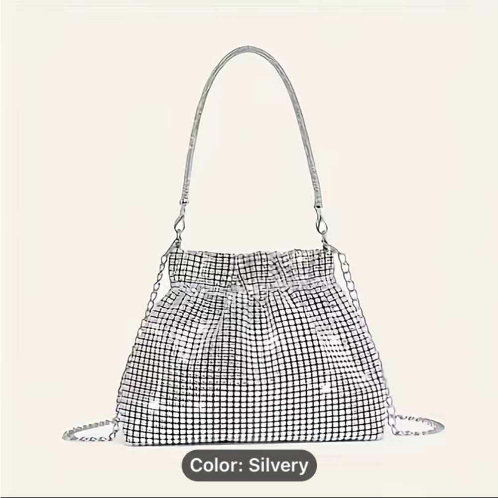 Rhinestone Decor Satchel Bag, Drawstring Design Shiny Evening Handbag